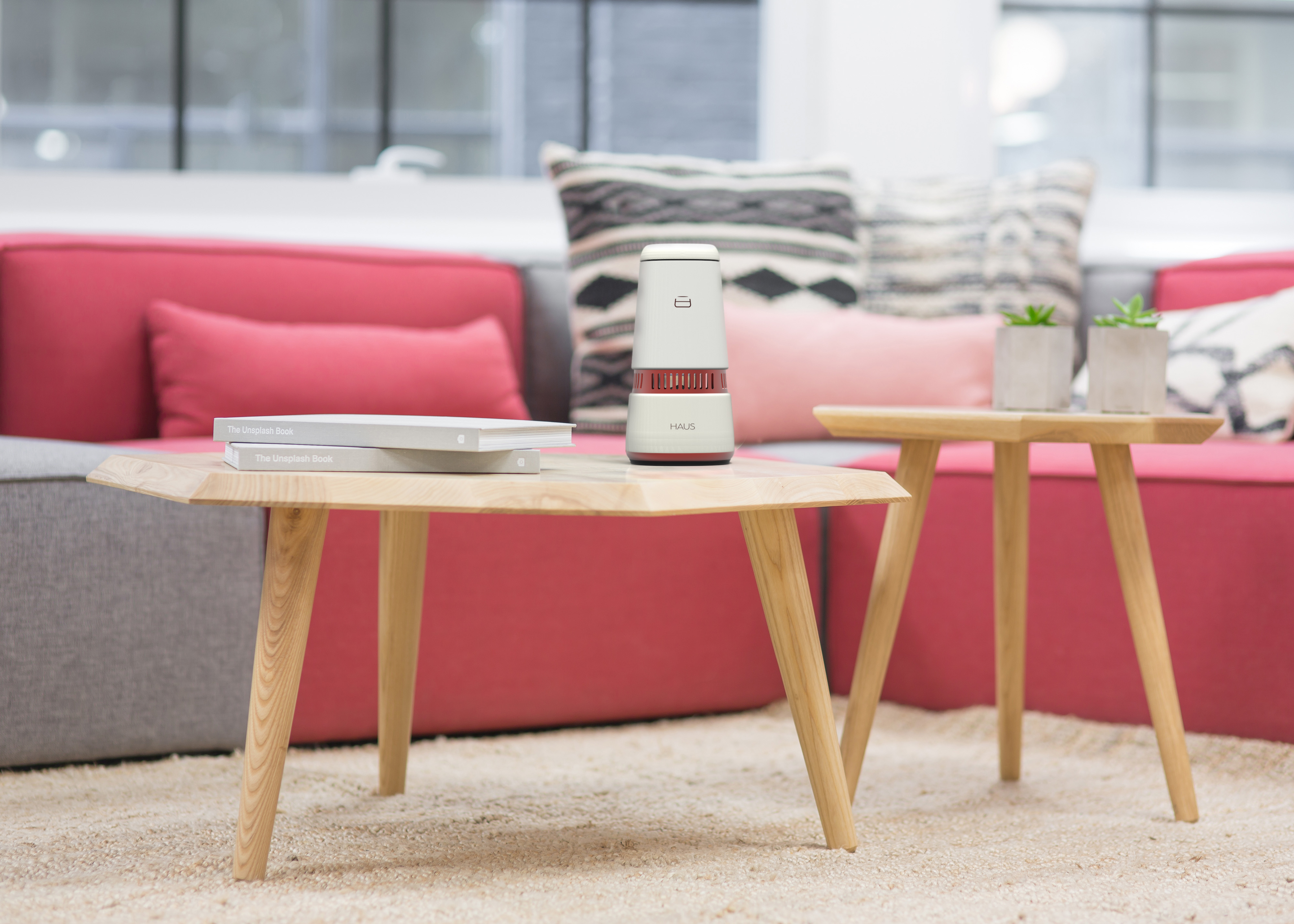 The HAUS Smart Speaker in a living room